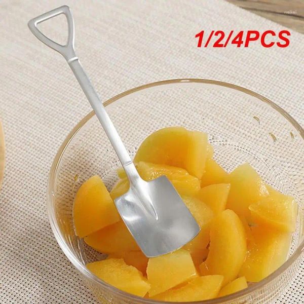 Cucharas 1/2/4PCS Helado de acero inoxidable Cuchara de postre Forma de pala Té Café Azúcar Cucharadita Bar Vajilla para el hogar Herramientas de cocina