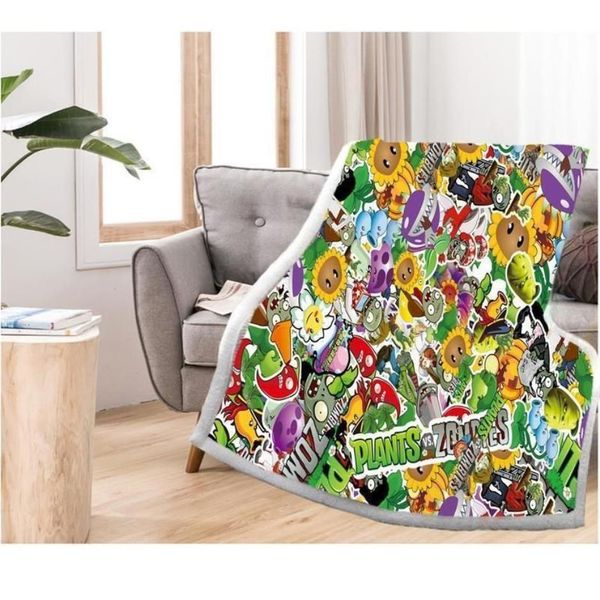 Plantas vs zumbis sherpa cobertor de lã dos desenhos animados inverno quente cama viagem cobertor para casa no sofá cama 150x200cm 201113215a