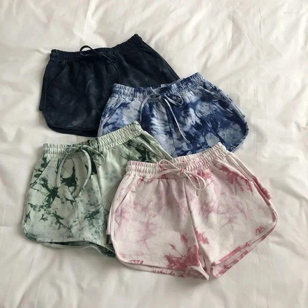 Shorts femininos soltos esportes para mulheres no verão cintura alta correndo calças de yoga ao ar livre wear casual perna larga casa tie dye