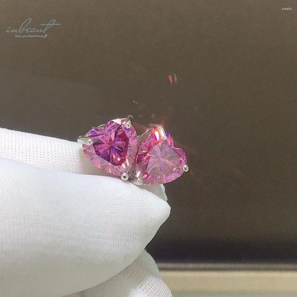 Orecchini a lobo Inbeaut Argento 925 Totale 4 Ct Taglio eccellente Test diamante Rosa Cuore Moissanite Per le donne Regalo Gioielleria raffinata