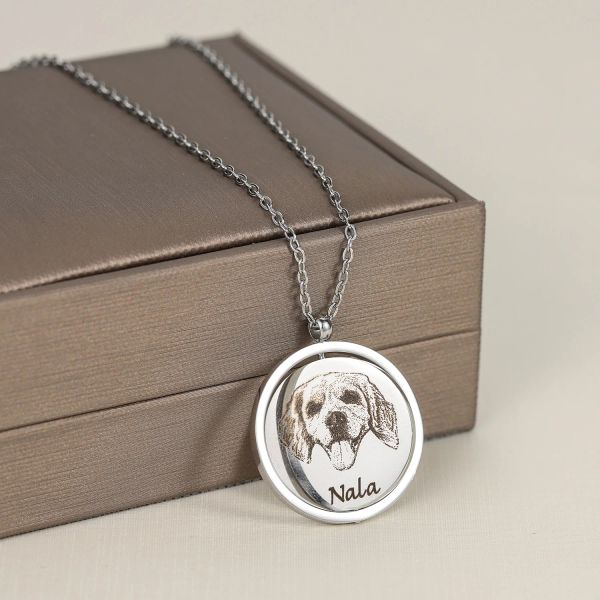 Collane Foto Collana personalizzata personalizzata Pendenti con ruota tonda incisa su animali domestici in acciaio inossidabile Collana con cerniera girevole personalizzata Souvenir