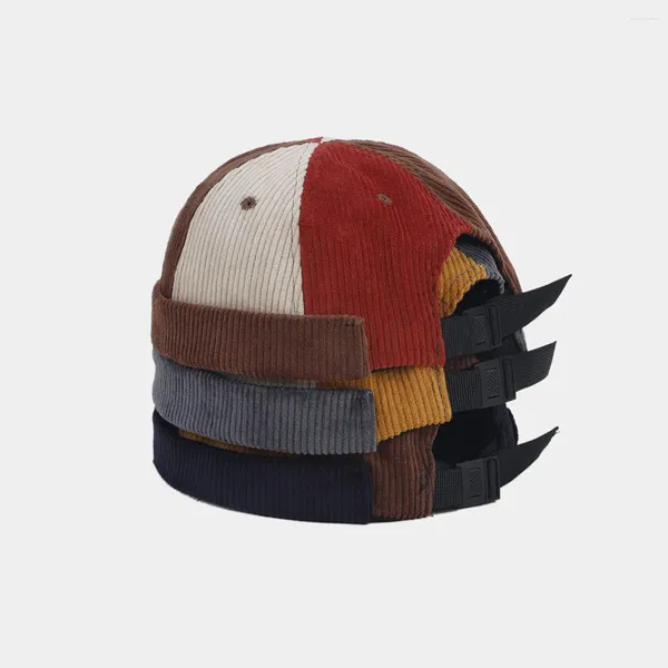 Berets Mode Retro Cord Hip-Hop Cap Splicing Vermieter japanische Straße ohne Krempe Yuppie Melon Skin Trend Beanie