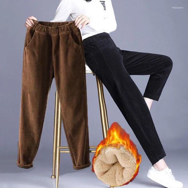 Calças femininas mulheres cordeiro pele inverno feminino sólido casual quente veludo leggings forrado lã outono sweatpants senhora harem f180