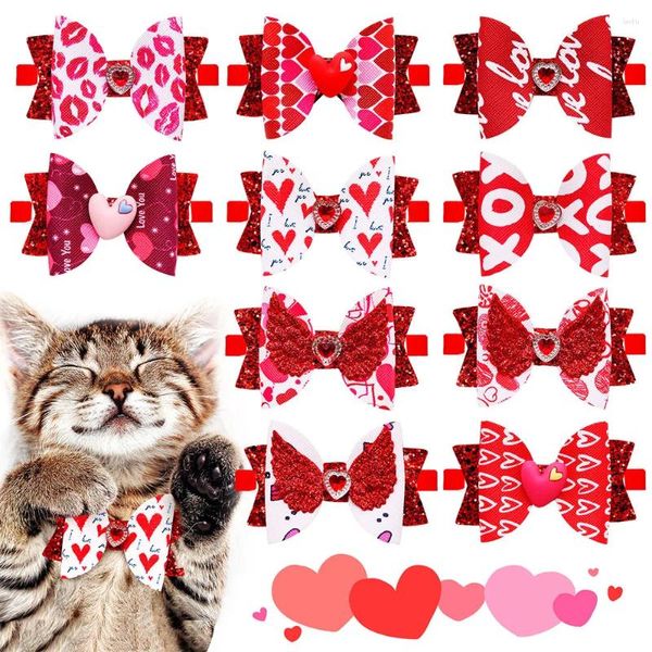 Abbigliamento per cani 10 pezzi Love Wings Bowtie Cani di piccola taglia Papillon per San Valentino Papillon per gatti Collare Accessori Forniture per animali domestici