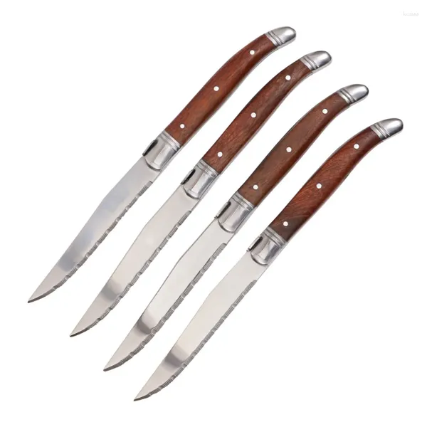 Coltelli Jaswehome Laguiole 4 pezzi Set di posate da bistecca in acciaio inossidabile Set di stoviglie ergonomiche con manico in legno Coltello da cena occidentale