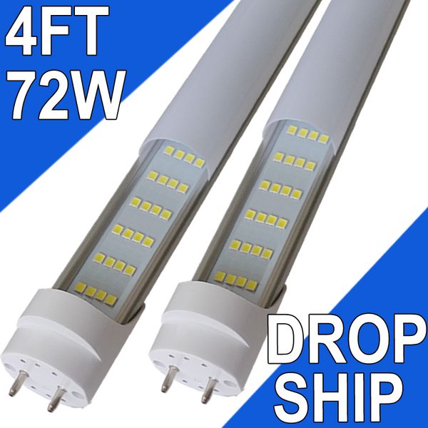 Luzes de tubo LED 4FT, lâmpadas LED T8 desvio de reator de 4 pés, tubo de luz tipo B de luz diurna de 72W 7200Lumen 6500K, substituição fluorescente T8, extremidade dupla, base G13 de 2 pinos usastock