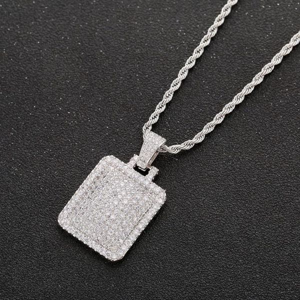 Männer Iced Out Dog Tag Anhänger Halskette mit Seil Kette Kubikzircon Charms Hip Hop Jewelry275A