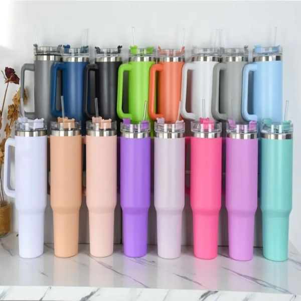 Tazze multi colori da 40 once Grande capacità con coperchio con manico Thermos in acciaio inossidabile Bottiglia d'acqua portatile Tazze per auto Bicchieri Wholes263F