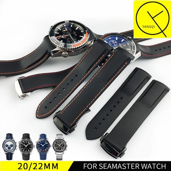 22mm Bracelet de montre bandes hommes bleu noir étanche Silicone caoutchouc bracelets de montre Bracelet fermoir boucle pour Omega Planet-Ocean Tools195G