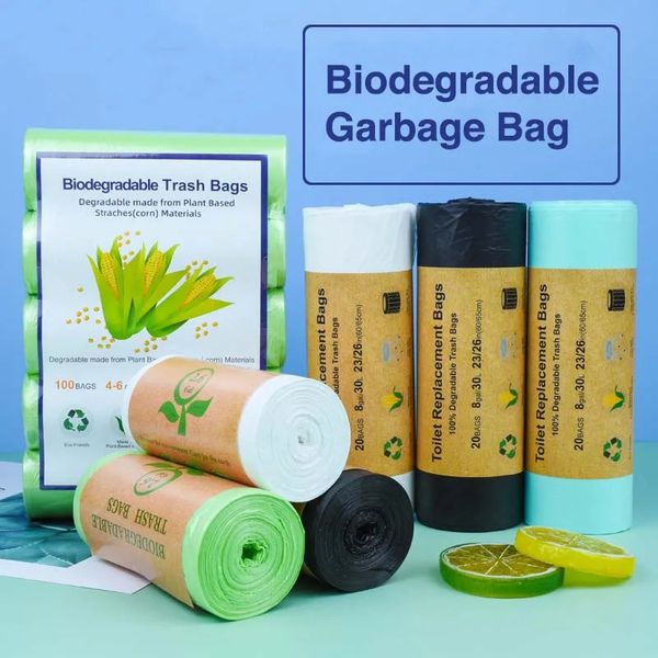 10030 pçs sacos de lixo biodegradáveis amido ecológico degradável lixo pointoff casa cozinha limpeza saco de resíduos plástico 240125