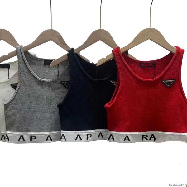 Damen-Tanktop-Weste aus Strick, reguläres, verkürztes Baumwoll-Jersey, stilvolle Bauchnabel-Strickweste, Femme Knits Tees, Designer-Strick-Sport-Atmungsaktive Yoga-Weste, TopsQEMV