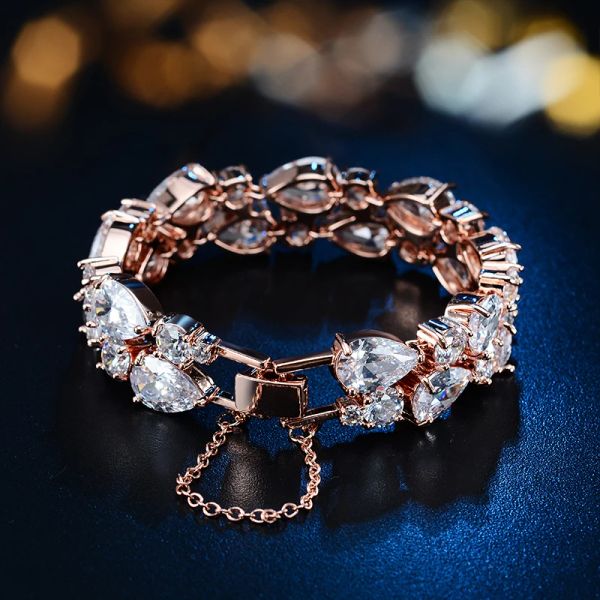 Pulseiras nova marca de alta qualidade pulseiras de luxo para mulheres mona lisa branco/ouro rosa plissado claro zircão cúbico pulseiras