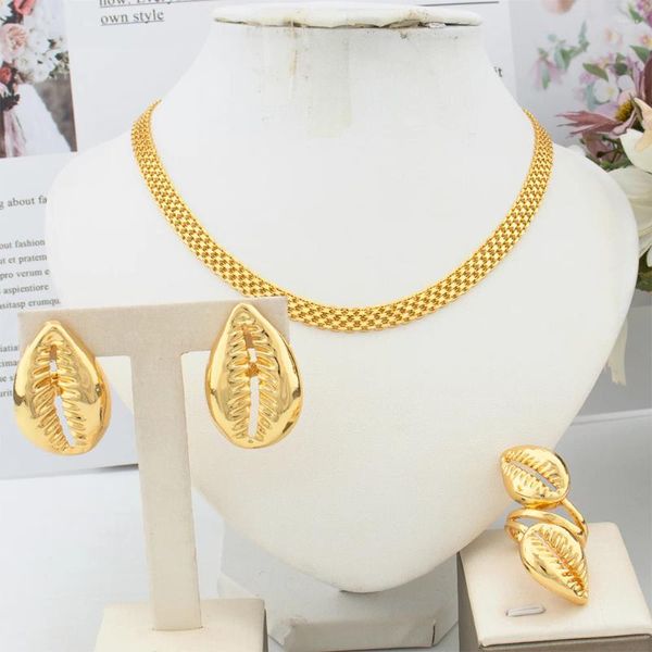 Halskette Ohrringe Set äthiopischer Goldfarbenschmuck für Frauen Brasilianischer exquisiter Clip-Halsband-Kettenring Luxus-Party