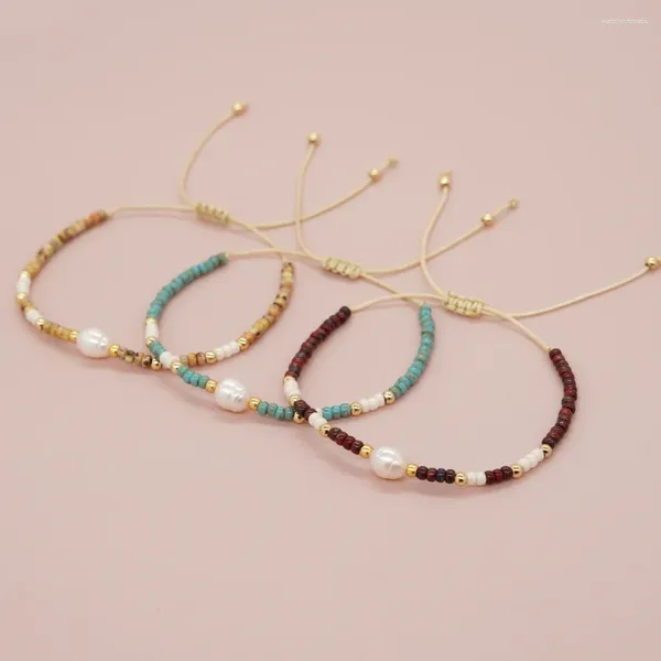 Link pulseiras bohobliss vintage contas pulseira para mulheres boho miyuki semente grânulo acessórios oval de água doce pérola minimalista jóias presentes