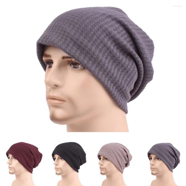 Berretti da uomo berretto invernale lavorato a maglia all'uncinetto berretto caldo in cotone a righe taglia unica HATCS0548