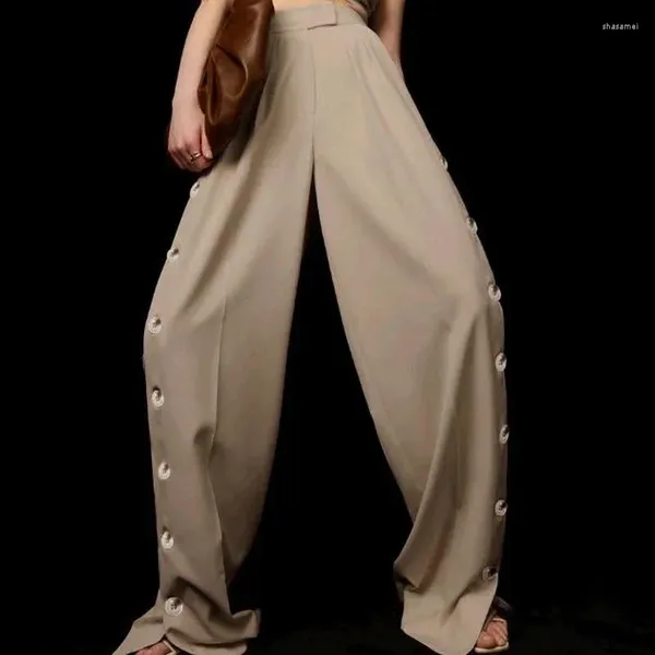 Frauen Hosen Khaki Übergroßen Hosen Casual Hohe Taille Breite bein 2024 Frühling Und Herbst Chic Taste Damen Kleidung