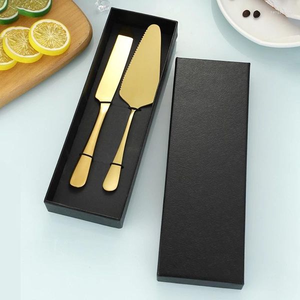 Set di stoviglie 2 pezzi/set coltello da torta in acciaio inossidabile set di pala per pizza con confezione regalo kit per tagliare la pasticceria per la laurea di matrimonio