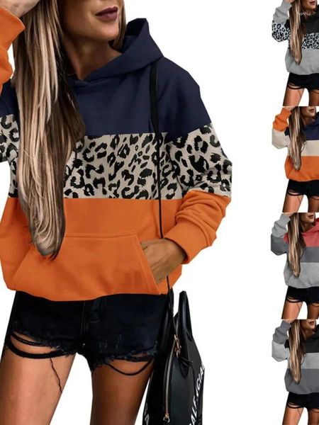 Maglione da donna in pelliccia 2024 con motivo leopardato con pannello invernale casual versatile in contrasto di colore