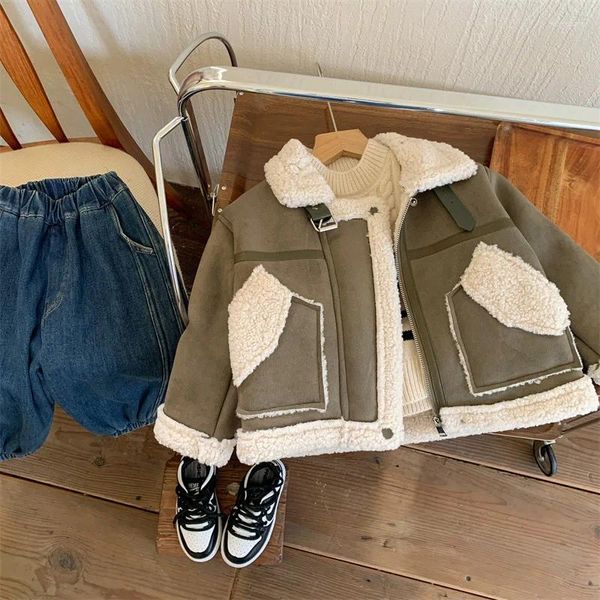 Down Coat Boys 'Winter Edition Kore Deri ve Kürk Entegre Geyik Ciltleri Modaya uygun çocuklar için sıcak