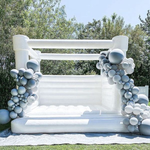 Casa di rimbalzo bianca Commerciale Castello gonfiabile per matrimoni gonfiabili in PVC più popolare / Letto da salto / Buttafuori con aeratore Per feste ed eventi spedizione aerea gratuita-08