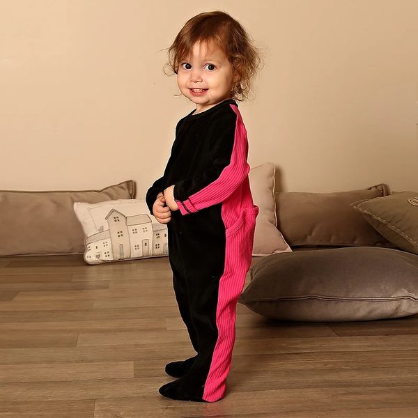 Pagliaccetto per bebè footies velluto nero con retro a coste vestiti per bambini maniche lunghe salopette a coste vestiti per neonato e bambina pagliaccetto invernale 240122