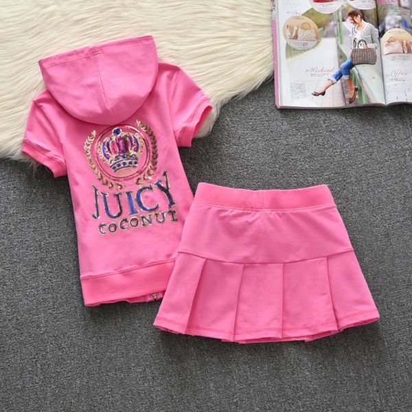 Juicy Coconut Vestito da Donna a Due Pezzi Estivo in Puro Cotone Set Sportivo Casual Juicy Gonna da Tennis Ricamata da Donna Manica Corta con Cappuccio Corsa Sport Set Estivo