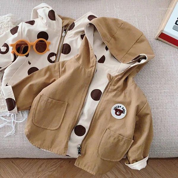 Jacken 2024 Infant Jungen Koreanische Frühling Herbst Mantel Einreiher Hoodie Lose Jacke Plaid Gedruckt Zwei-seitige Kinder Oberbekleidung