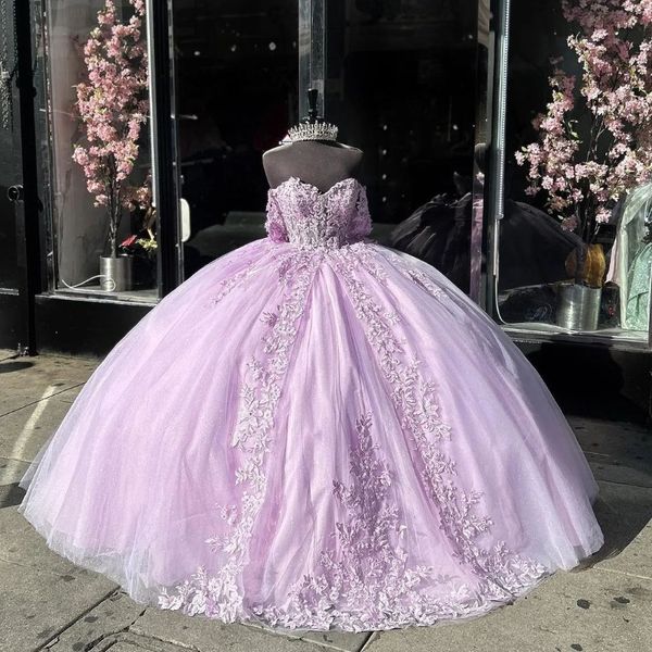 Сиреневое платье Quinceanera Vestidos De 15 Anos, бальное платье Sweet 16, кружевное платье с аппликацией и бусинами, платье для дня рождения, конкурс «Мисс принцесса»