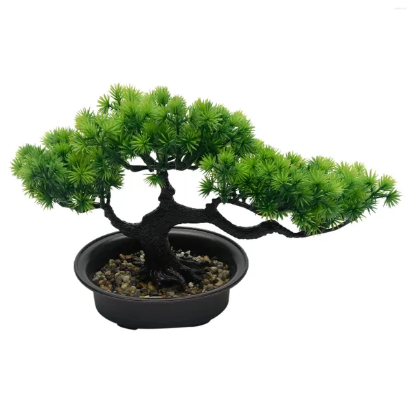 Flores decorativas decoração de mesa escritório em casa sala estar presente planta falsa jardim artificial bonsai árvore estilo chinês vaso de pinheiro realista