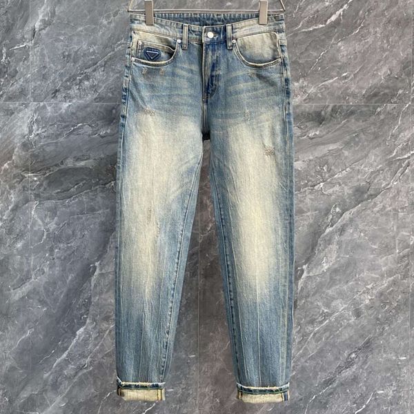 Moda Homens Jeans Designer Jeans Mens Mulheres Heavy Duty Triangular Logo Carta Gráfico Calças Vintage Casual Solto Slim Clássico Calças Retas