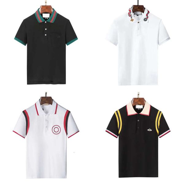 Designer-Poloshirt für Herren, Poloshirt für Herren, modischer Fokus, Stickerei, Schlange, Gaer, kleine Bienen, Druckmuster, Kleidung, Kleidung, T-Shirt, schwarz-weißes Herren-T-Shirt