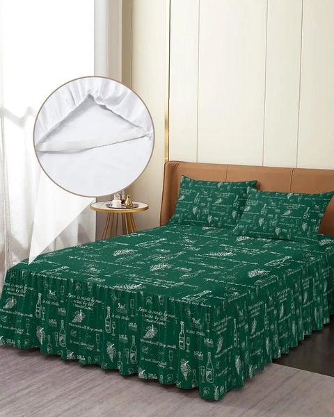 Saia de cama vinho tinto vintage uva texto elástico colcha com fronhas capa de colchão conjunto de cama folha