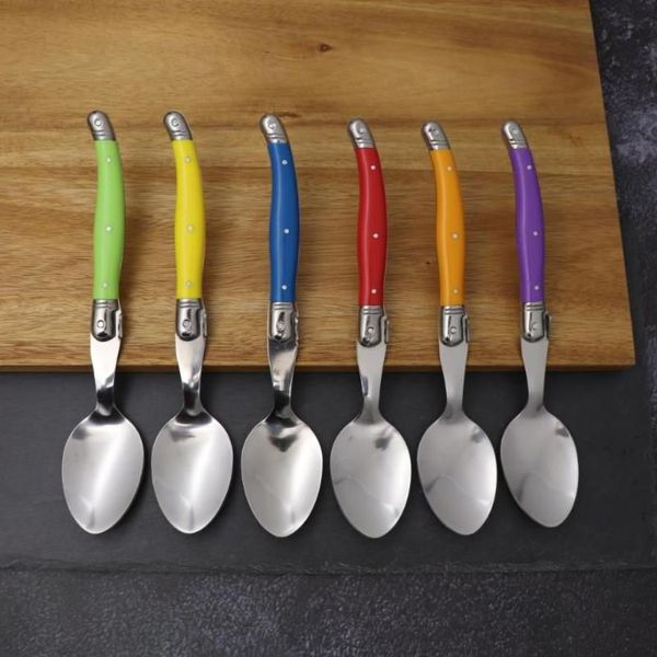 Löffel aus Edelstahl, Laguiole-Menülöffel, groß, großes Esslöffel-Set, Regenbogengriff, Suppenlöffel, mehrfarbig, Besteck, Café, 6 Stück, 8 5i2624