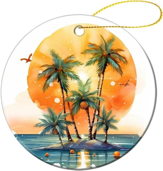 Decorações de Natal Palmeira Ornamento Cerâmico Padrão de Coco Lembrança Decoração Pendurada Presente Ideal