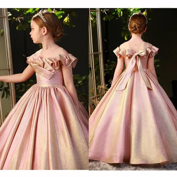 Vestidos da menina vestido de flor tafetá a linha o-pescoço até o chão princesa criança crianças casamento dama de honra festa de aniversário primeira comunhão vestido