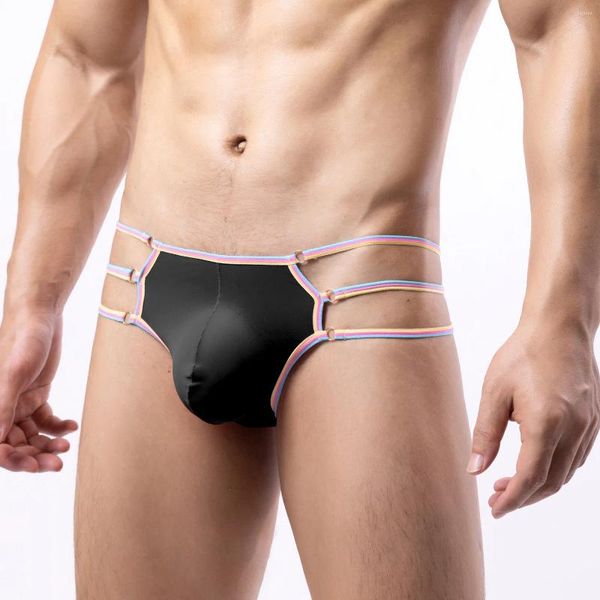 Mutande Intimo sexy da uomo a sette colori Strisce di seta ghiacciata a vita bassa Slip piccoli S M L XL B887