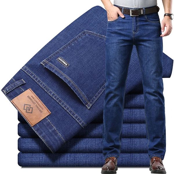 Herren-Jeans, gerades Bein, klassische Business-Hose, bequem, locker, hellblau, schmutzabweisend, Vatergeschenk 240125