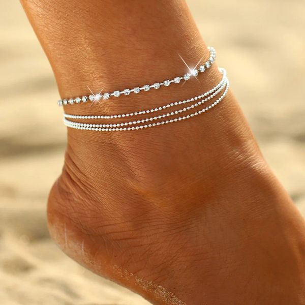 Tornozeleira boêmia cor sier 14k ouro branco pulseira na perna moda feminina tornozeleiras descalças para mulheres verão retrô praia joias com corrente de pés