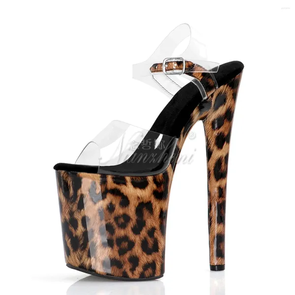 Sandálias Leopard Imprimir Salto Fino 20cm Strip Pole Dance 8inch Peep Toe Lady Plataforma Sexy Fetish Mulheres Retro Modelos