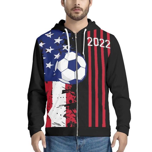 Katar Fußball-Weltmeisterschaft, USA-Flagge, bedrucktes Kapuzenpullover, großes Reißverschluss-Sweatshirt für Herren