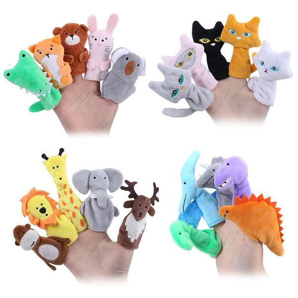 Morbido peluche bambola animale peluche giocattoli educativi per bambini gatto cane dinosauro giraffa tigre coniglietto kawaii mano dito burattino 240126