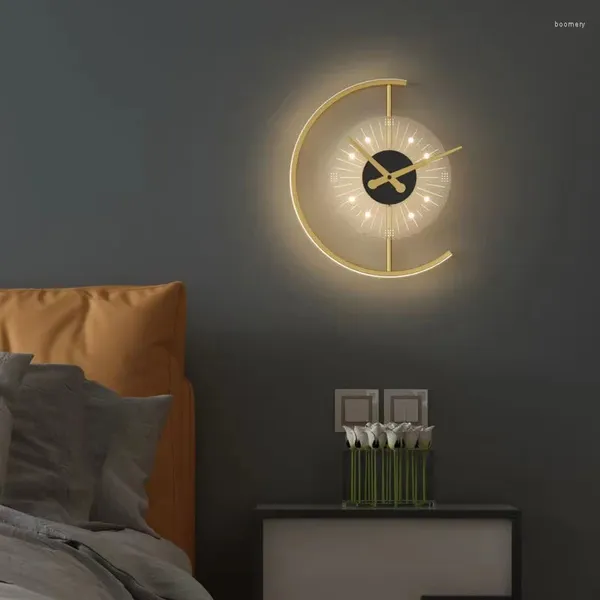 Lampada da parete Orologio silenzioso minimalista nordico LED Soggiorno Sfondo Decorazione Personalità della casa Designer Creatività
