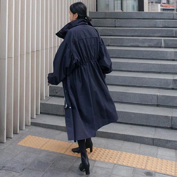 Trench da donna Giacca a vento lunga al ginocchio Cappotto con cerniera militare moda coreana Primavera Autunno Cappotti femminili stile sciolto