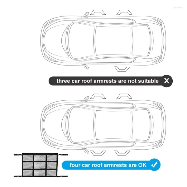 Stume da stoccaggio Auto Auto Pocket Pocket Interni Tetto Cargo Organizzatore di mesh Regolabile per il doppio strato di viaggio all'aperto