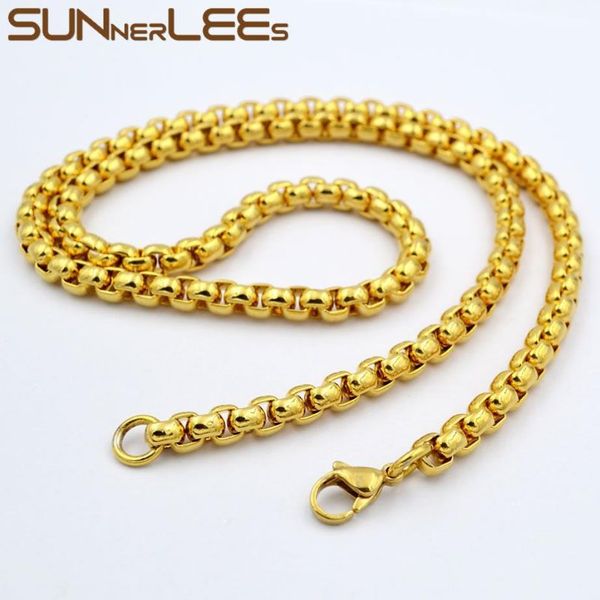 Gioielli di moda 3mm 5mm 7mm Colore oro Collana in acciaio inossidabile Perline Stile Catena a maglia per uomo Donna SC17 N214s
