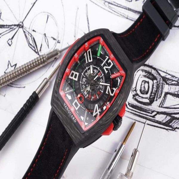 Orologio 44mmx53 5mm V45 MEXICO LIMITED EDITION Racing Carbon TOP QUALITÀ Scheletro automatico orologio da polso da uomo sportivo NH35A295p