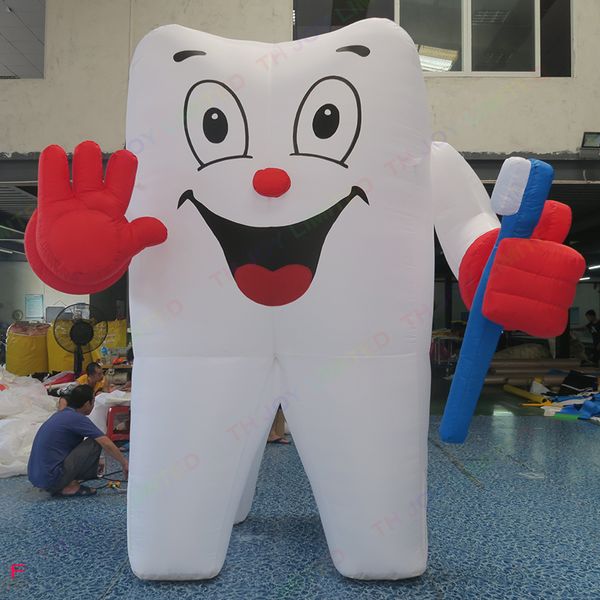 atividades ao ar livre 6mH (20 pés) Com soprador dente inflável gigante com escova de dentes LED Light White Dental Man balão para promoção de publicidade de dentista