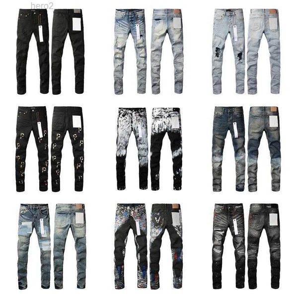 2024 Hot Mens Roxo Jeans Designer Empilhados Calças Longas Ksubi Rasgado High Street B R A N D Patch Buraco Denim Reta Moda Streetwear Silm I7MK