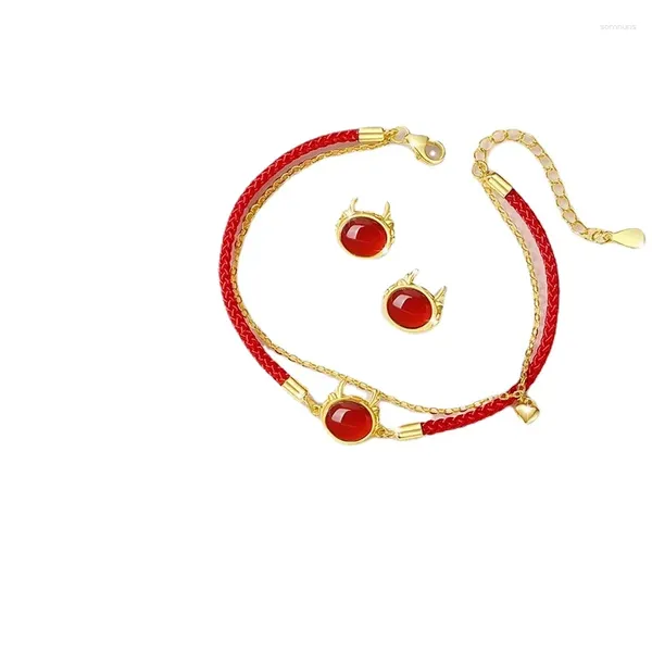 Link pulseiras vermelho bonito dragão bênção pulseira para mulheres 2024 ano com corda tecelagem handpiece