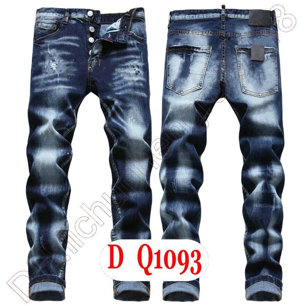 Mens Jeans D2 Luxo Itália Designer Denim Jeans Homens Calças Bordadas DQ21093 Moda Wear-Holes Splash-Ink Stamp Calças Roupas de equitação de motocicleta US28-42/EU44-58